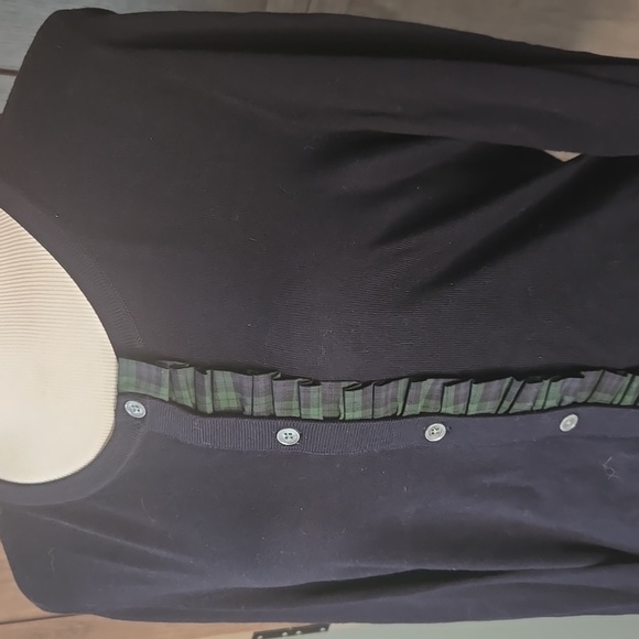 Talbots Navy Button Down Cardigan with Green Trim - Picture 3 of 8